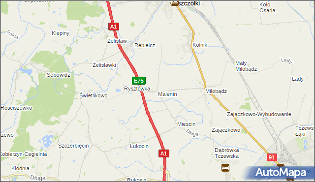 mapa Malenin gmina Tczew, Malenin gmina Tczew na mapie Targeo
