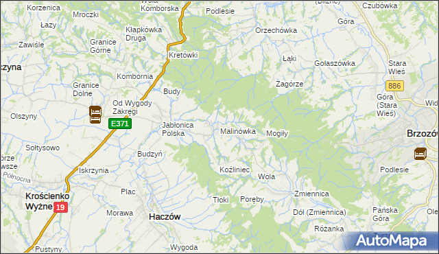 mapa Malinówka gmina Haczów, Malinówka gmina Haczów na mapie Targeo