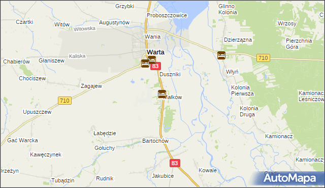 mapa Małków gmina Warta, Małków gmina Warta na mapie Targeo