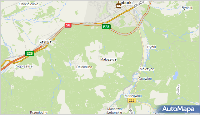 mapa Małoszyce gmina Nowa Wieś Lęborska, Małoszyce gmina Nowa Wieś Lęborska na mapie Targeo