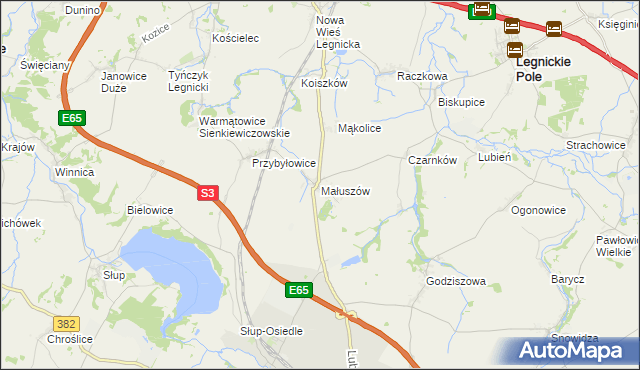 mapa Małuszów gmina Męcinka, Małuszów gmina Męcinka na mapie Targeo