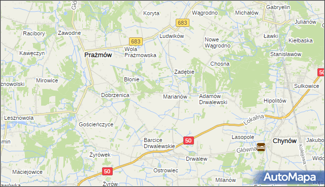 mapa Marianów gmina Chynów, Marianów gmina Chynów na mapie Targeo