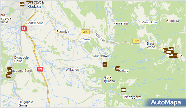 mapa Marianówka gmina Bystrzyca Kłodzka, Marianówka gmina Bystrzyca Kłodzka na mapie Targeo