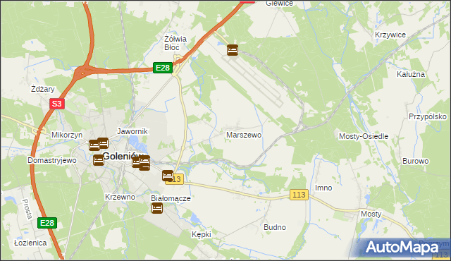 mapa Marszewo gmina Goleniów, Marszewo gmina Goleniów na mapie Targeo