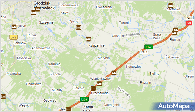 mapa Marynin gmina Grodzisk Mazowiecki, Marynin gmina Grodzisk Mazowiecki na mapie Targeo