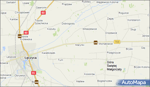 mapa Marynki gmina Góra Świętej Małgorzaty, Marynki gmina Góra Świętej Małgorzaty na mapie Targeo
