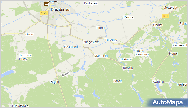 mapa Marzenin gmina Drezdenko, Marzenin gmina Drezdenko na mapie Targeo