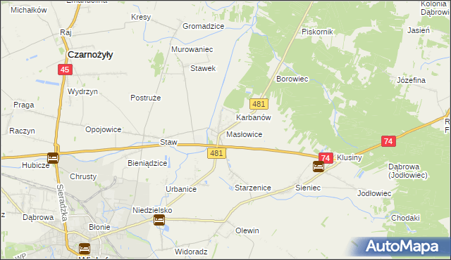 mapa Masłowice gmina Wieluń, Masłowice gmina Wieluń na mapie Targeo