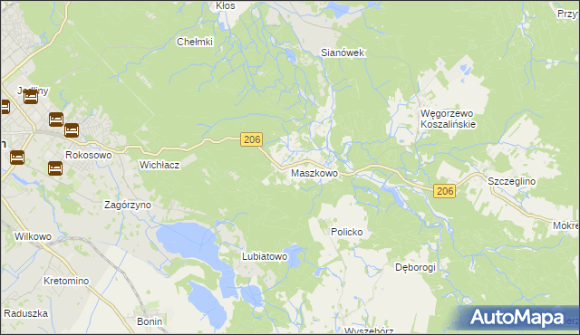 mapa Maszkowo gmina Sianów, Maszkowo gmina Sianów na mapie Targeo
