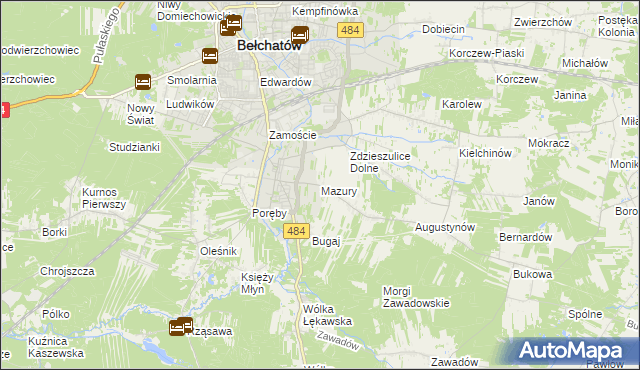 mapa Mazury gmina Bełchatów, Mazury gmina Bełchatów na mapie Targeo