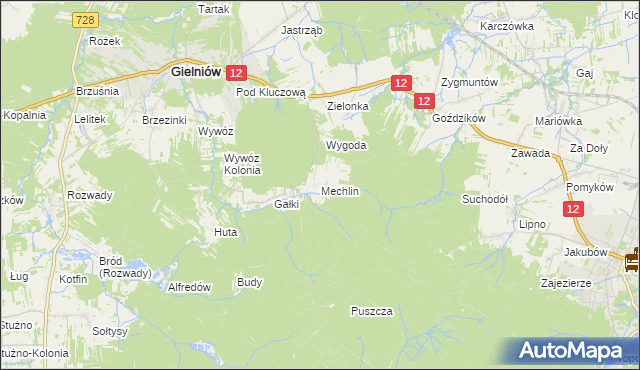 mapa Mechlin gmina Gielniów, Mechlin gmina Gielniów na mapie Targeo