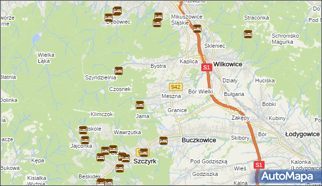 mapa Meszna gmina Wilkowice, Meszna gmina Wilkowice na mapie Targeo