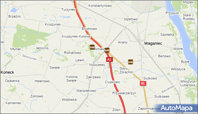 mapa Michalinek gmina Waganiec, Michalinek gmina Waganiec na mapie Targeo