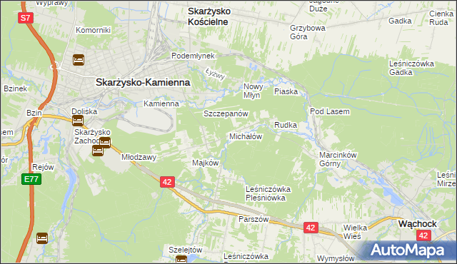 mapa Michałów gmina Skarżysko Kościelne, Michałów gmina Skarżysko Kościelne na mapie Targeo