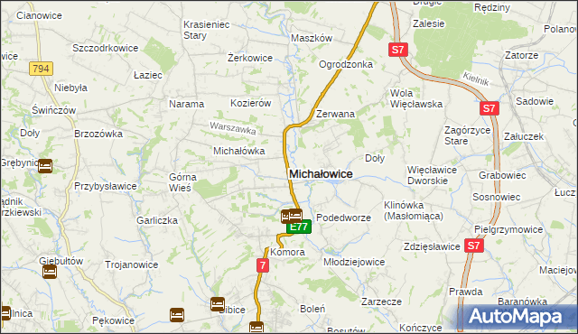 mapa Michałowice powiat krakowski, Michałowice powiat krakowski na mapie Targeo