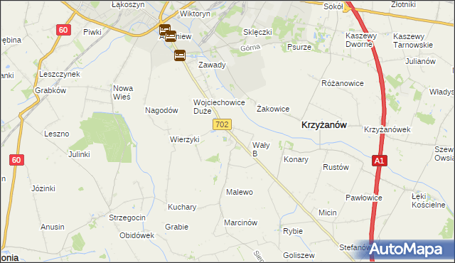 mapa Mieczysławów gmina Krzyżanów, Mieczysławów gmina Krzyżanów na mapie Targeo