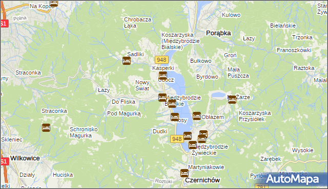 mapa Międzybrodzie Bialskie, Międzybrodzie Bialskie na mapie Targeo