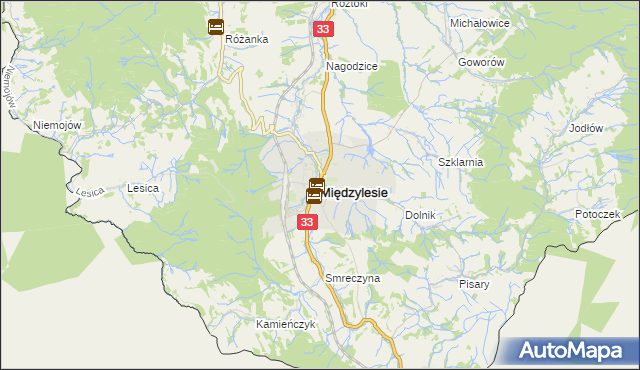 mapa Międzylesie powiat kłodzki, Międzylesie powiat kłodzki na mapie Targeo