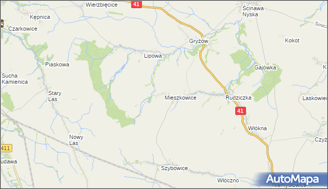 mapa Mieszkowice gmina Prudnik, Mieszkowice gmina Prudnik na mapie Targeo