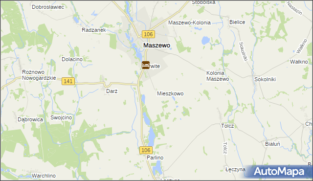 mapa Mieszkowo gmina Maszewo, Mieszkowo gmina Maszewo na mapie Targeo