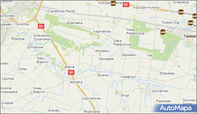 mapa Mikołajew gmina Teresin, Mikołajew gmina Teresin na mapie Targeo