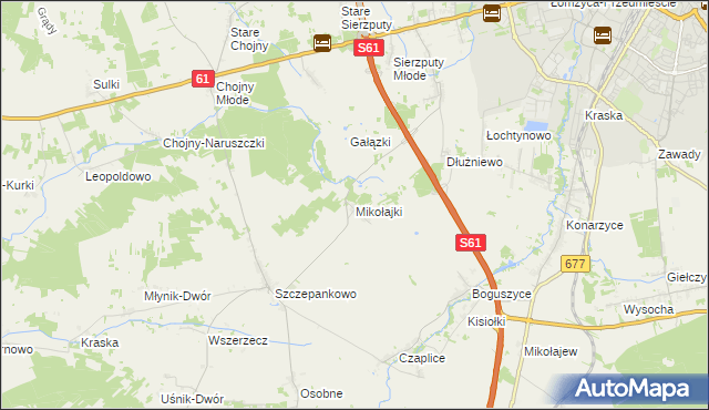 mapa Mikołajki gmina Łomża, Mikołajki gmina Łomża na mapie Targeo