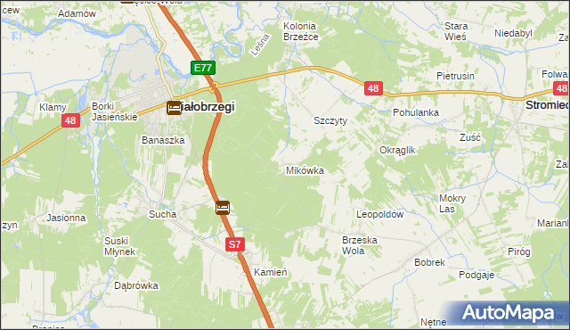 mapa Mikówka gmina Białobrzegi, Mikówka gmina Białobrzegi na mapie Targeo