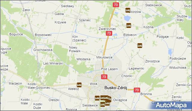 mapa Mikułowice gmina Busko-Zdrój, Mikułowice gmina Busko-Zdrój na mapie Targeo