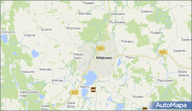 mapa Miłakowo, Miłakowo na mapie Targeo