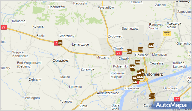 mapa Milczany gmina Samborzec, Milczany gmina Samborzec na mapie Targeo