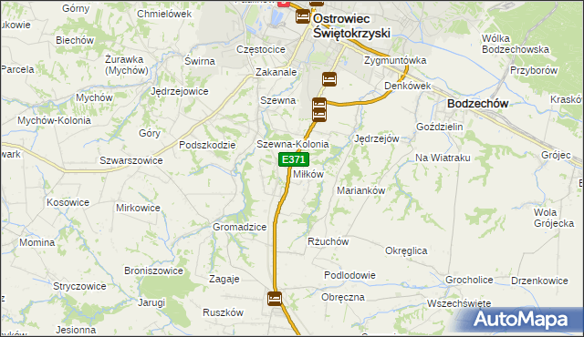 mapa Miłków gmina Bodzechów, Miłków gmina Bodzechów na mapie Targeo