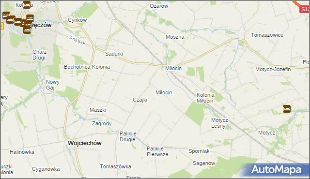 mapa Miłocin gmina Wojciechów, Miłocin gmina Wojciechów na mapie Targeo