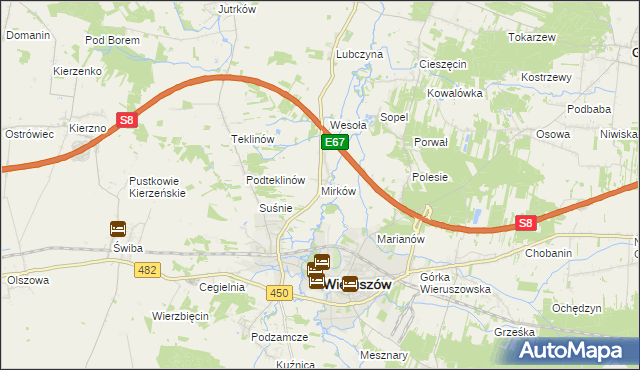 mapa Mirków gmina Wieruszów, Mirków gmina Wieruszów na mapie Targeo