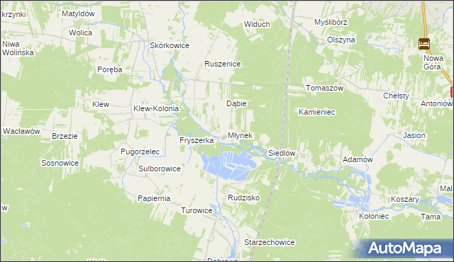 mapa Młynek gmina Żarnów, Młynek gmina Żarnów na mapie Targeo