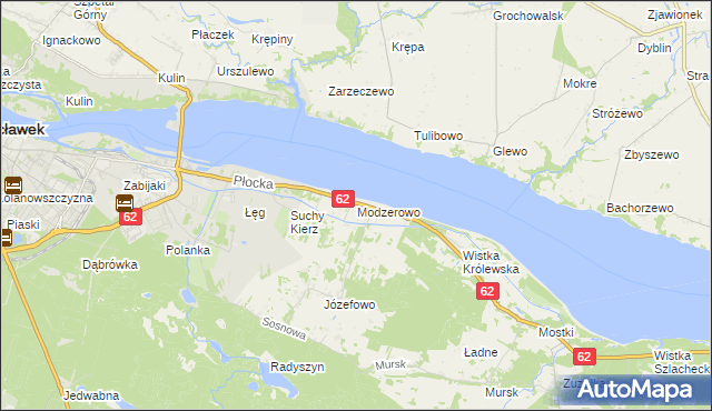 mapa Modzerowo gmina Włocławek, Modzerowo gmina Włocławek na mapie Targeo