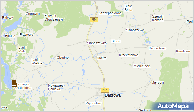 mapa Mokre gmina Dąbrowa, Mokre gmina Dąbrowa na mapie Targeo