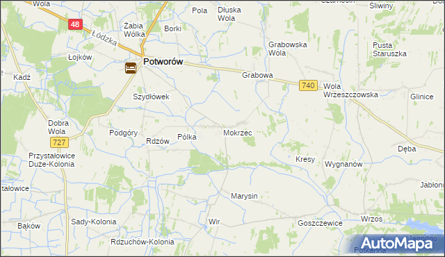 mapa Mokrzec gmina Potworów, Mokrzec gmina Potworów na mapie Targeo