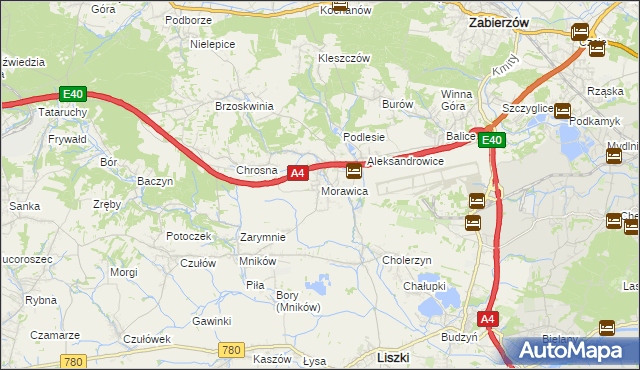 mapa Morawica gmina Liszki, Morawica gmina Liszki na mapie Targeo