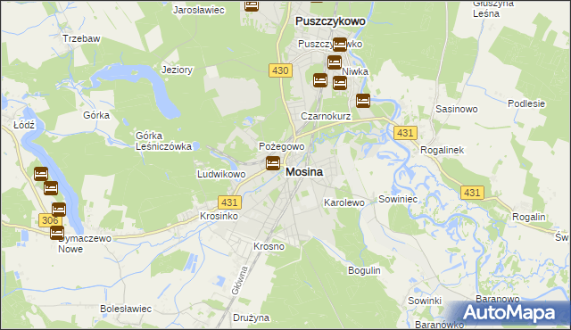 mapa Mosina powiat poznański, Mosina powiat poznański na mapie Targeo