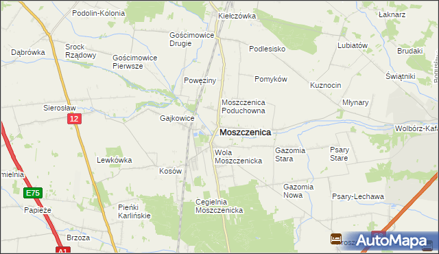 mapa Moszczenica powiat piotrkowski, Moszczenica powiat piotrkowski na mapie Targeo
