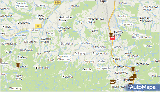 mapa Moszczenica Wyżna, Moszczenica Wyżna na mapie Targeo