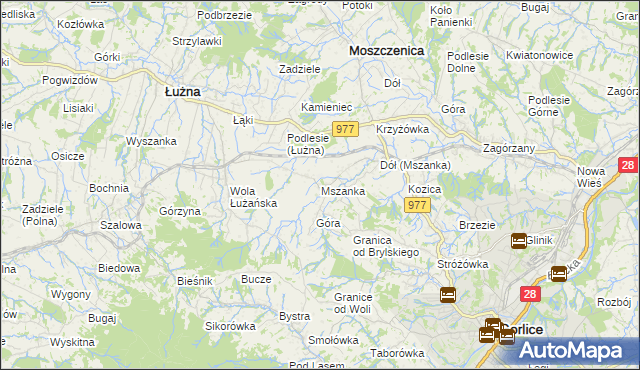 mapa Mszanka gmina Łużna, Mszanka gmina Łużna na mapie Targeo