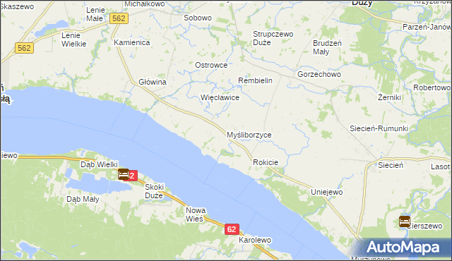 mapa Myśliborzyce gmina Brudzeń Duży, Myśliborzyce gmina Brudzeń Duży na mapie Targeo