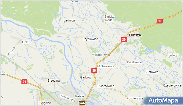 mapa Myśliborzyce gmina Lubsza, Myśliborzyce gmina Lubsza na mapie Targeo