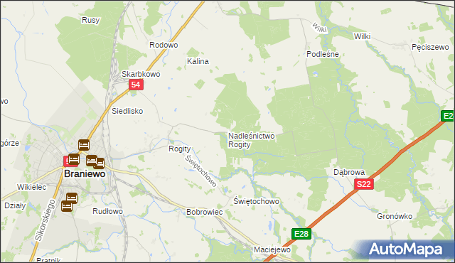 mapa Nadleśnictwo Rogity, Nadleśnictwo Rogity na mapie Targeo