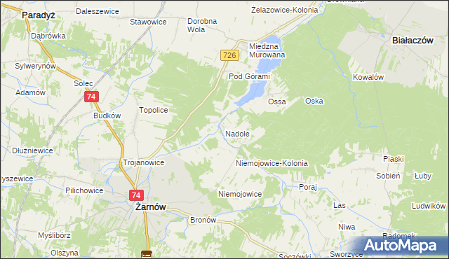 mapa Nadole gmina Żarnów, Nadole gmina Żarnów na mapie Targeo