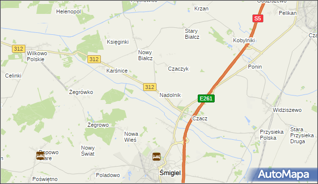 mapa Nadolnik gmina Śmigiel, Nadolnik gmina Śmigiel na mapie Targeo