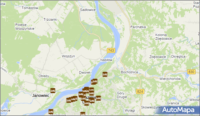 mapa Nasiłów gmina Janowiec, Nasiłów gmina Janowiec na mapie Targeo