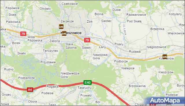 mapa Nawojowa Góra, Nawojowa Góra na mapie Targeo