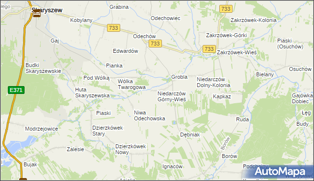mapa Niedarczów Górny-Wieś, Niedarczów Górny-Wieś na mapie Targeo